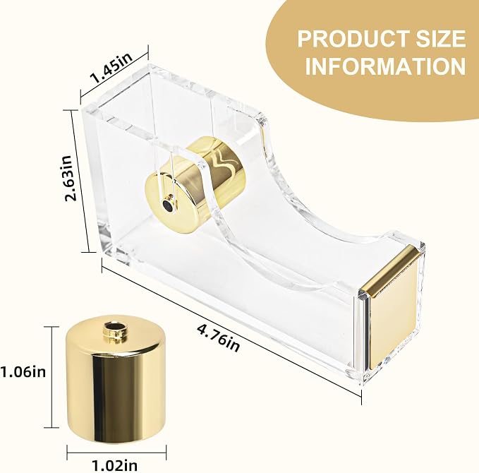Gold Desktop Tape Dispenser Acrylic Office Tape Cutter for School Supplies | Acrylic, Office Tape Cutter, For School Supplies