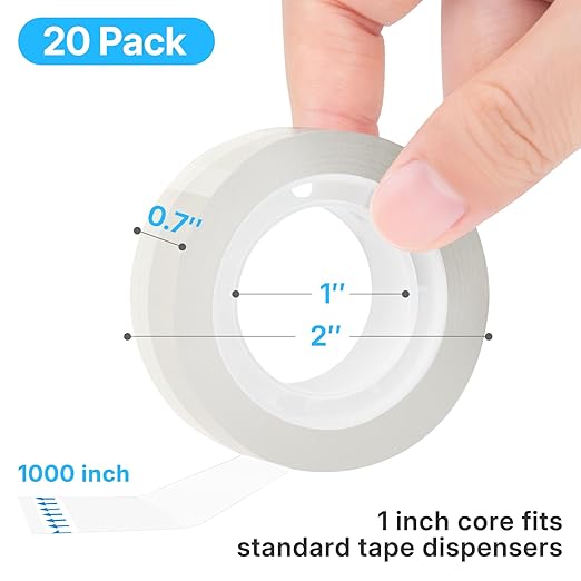 OWLKELA 20 Rolls Transparent Tape Refills, Clear Tape, All-Purpose Transparent Glossy Tape for Office, Home, School