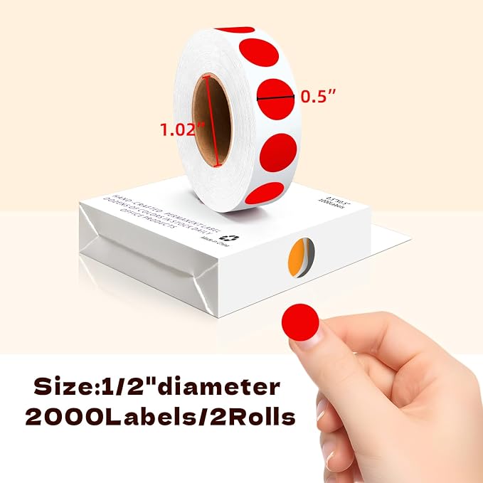 PARLAIM 1/2" Round Color-Code Dot Stickers,Adhesive 2000 Stickers Rolls dots Label Dispenser Box Orange Circle Stickers Labels(Orange+Red)