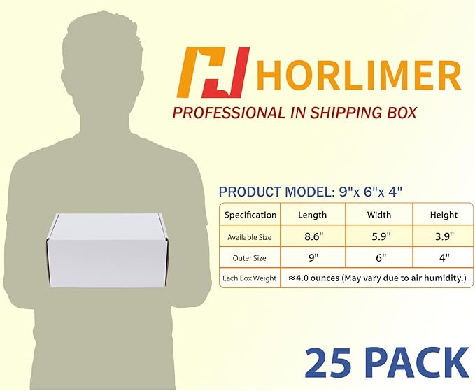 HORLIMER 9x6x4 inches Shipping Boxes Set of 25, White Corrugated Cardboard Box Literature Mailer