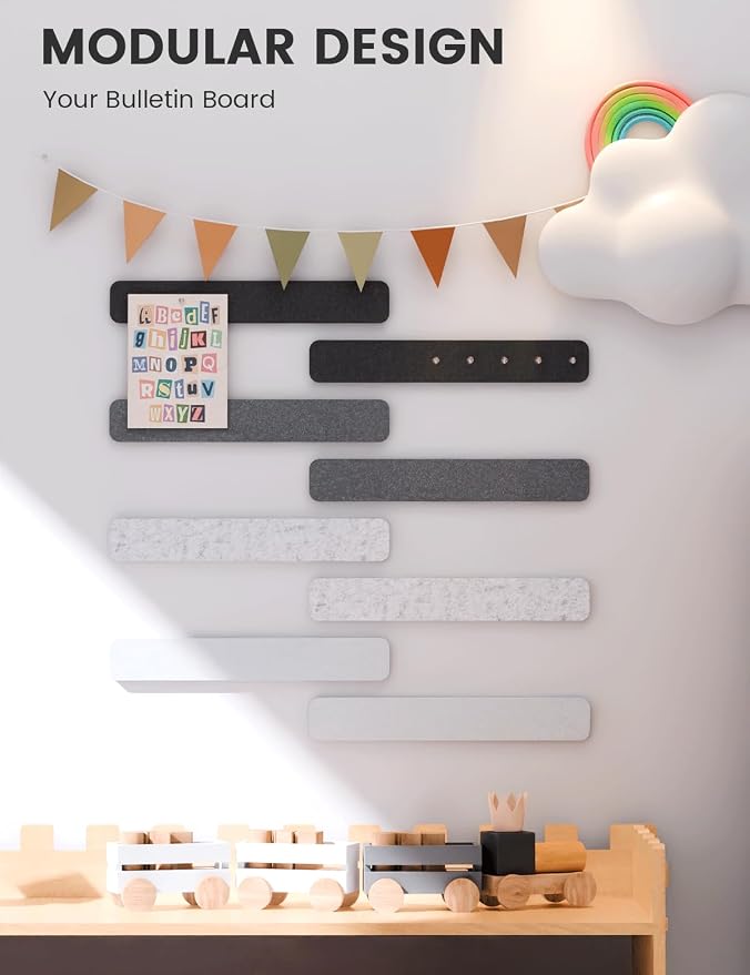 Fluxynara 13" x 2" Felt Wall Panels, Concrete Echo | 8-Pack Includes 50 Push Pins and Adhesive Tabs for Photos, Notes and Decor in Bedroom Doors, Home Office or Studios