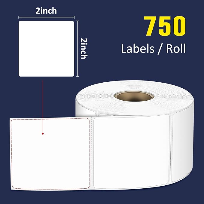 L LIKED 750 Direct Square Thermal Labels 2" x 2", QR Code&Barcode Stickers | BPA Free, Block Old Information, Permanent Adhesive, Perforated, Compatible with Rollo, Zebra and Other Desktop Printers