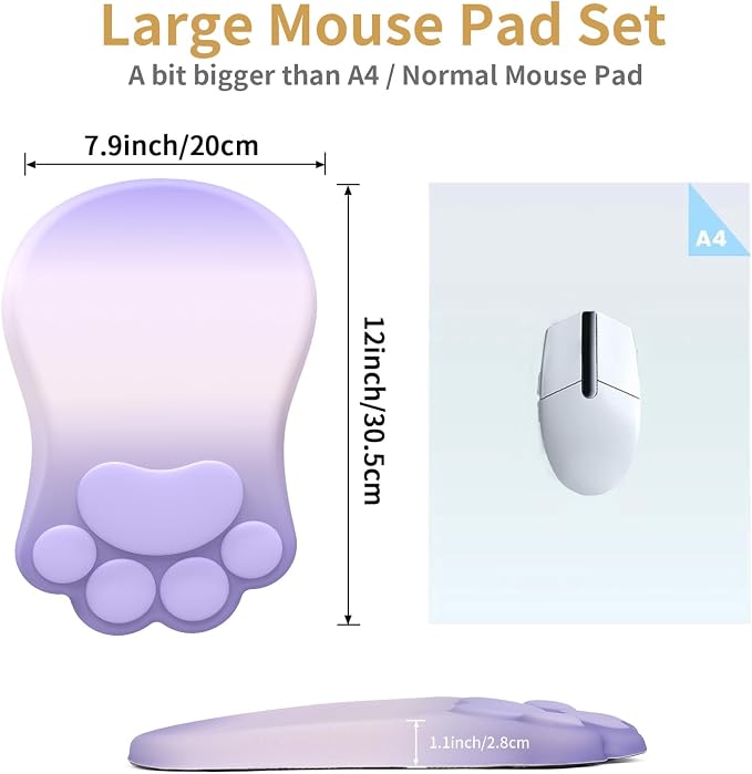 L-SPOUTTO Ergonomic Mouse Pad with Wrist Rest,Cute Mouse Pad Wrist Support | Cat Paw Comfortable Massage Design,Computer Pain Relief Mousepad with Non-Slip PU Base for Desk Laptop Gaming,Gradient Purple