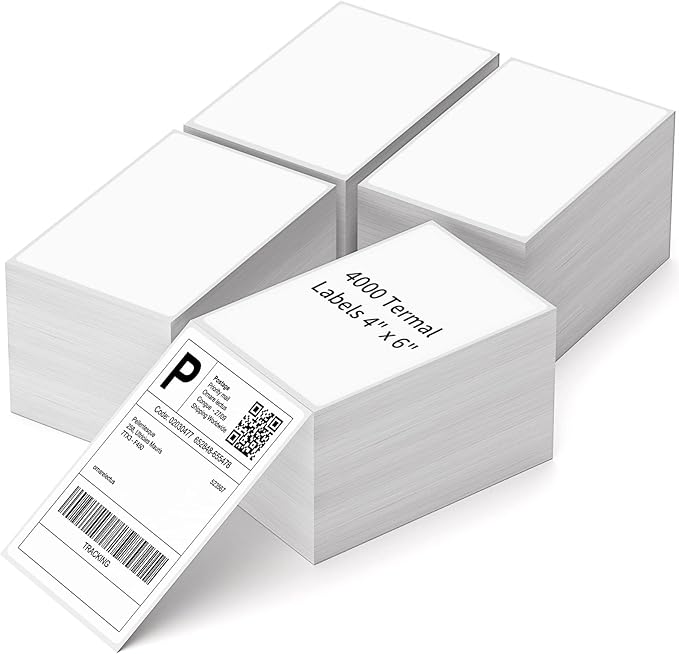 4" x 6" Fanfold Direct Thermal Labels, 4000 Total 4 Stacks, White Perforated Shipping Labels Compatible with Zebra, Elton Printers