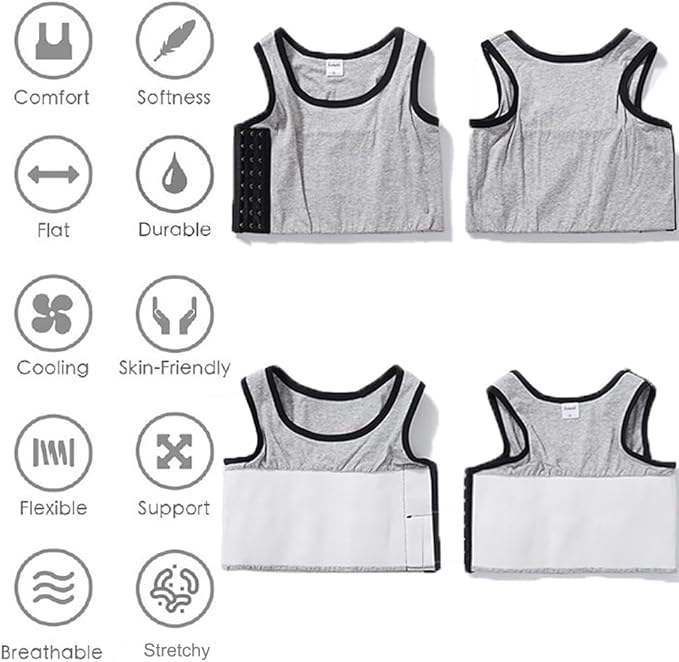 XUJI Transgender FTM Breathable Cotton Elastic Band Colors Chest Binder Tank Top (M-6XL)