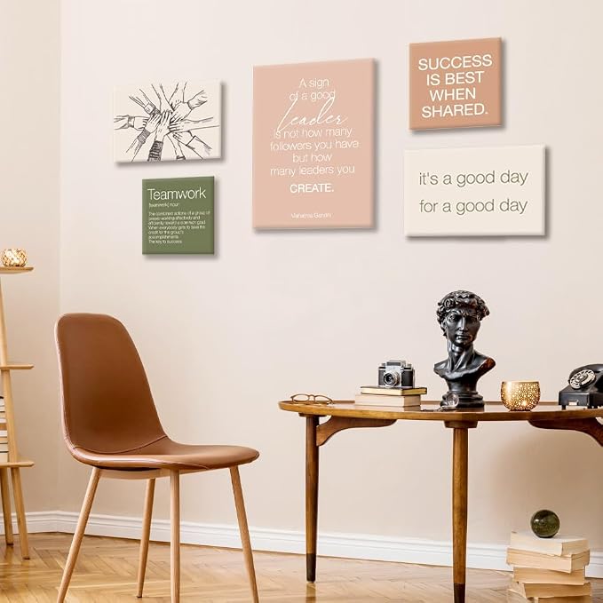 YEOION Office Wall Decor-Motivational Teamwork Office Wall Art Canvas Frame Set of 6-Team Work Leadership Workplace Bulletin Board Break Room Wall Decoration-Teamwork Gifts for Team Leader Boss