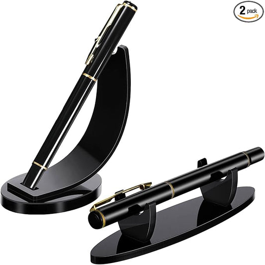 Spakon 2 Pieces Acrylic Pen Holder Display Stand Pencil Display Holder Fountain Pen Ballpoint Rack Desk Pencil Wand Showcase, Paintbrush Drying Rack for Home Office(Black)