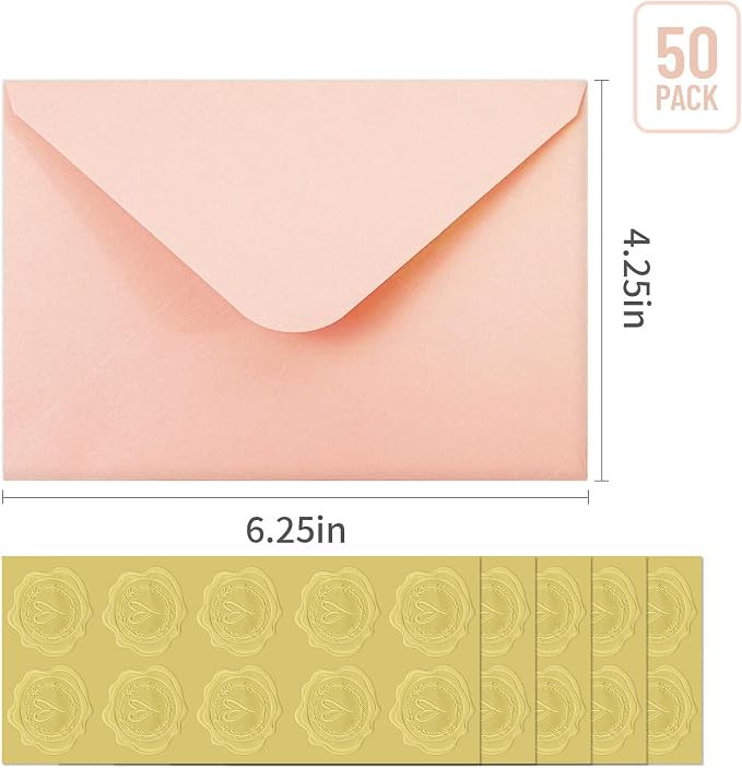50 PCS Peach Pink Colorful A4 Envelopes,4x6 Envelopes for Invitations | 4x6 Envelopes for Greeting Cards, Great for Invitations, Wedding Invitation, Birthday, Baby Shower, Graduation