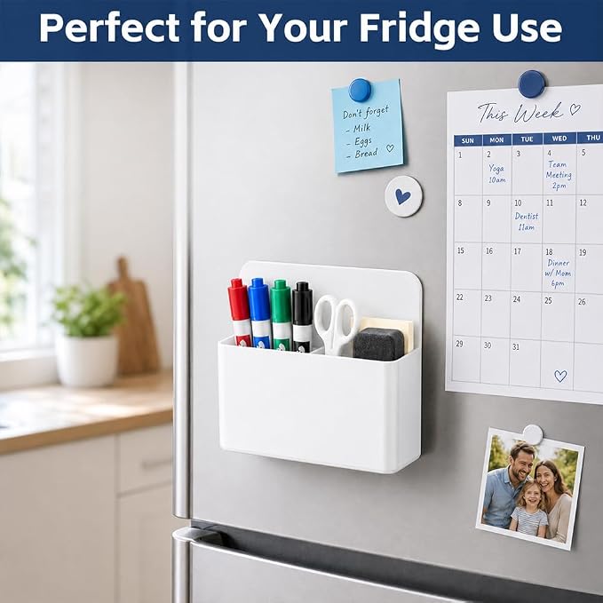 Magnetic Pencil Pen Holder, 2 PCS Dry Erase Marker Holder for Whiteboard, White Magnet Storage Pencil Cup Case Box Fridge Organizers Locker Accessories for Office School Classroom Teacher Must Haves