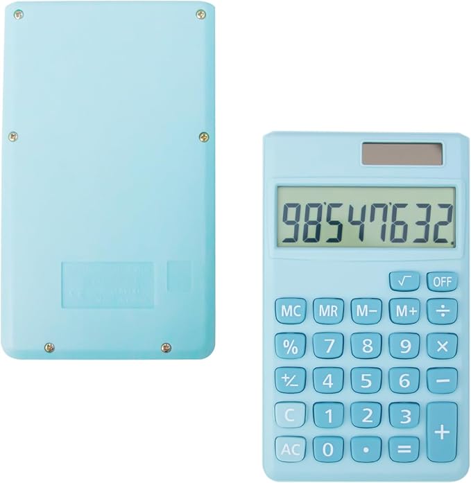 Basic Standard Calculators Small Digital Desktop Calculator with 8-Digit LCD Display, Battery Solar Power Smart Calculator Pocket Size for Kids for Home School (Blue 2pcs)