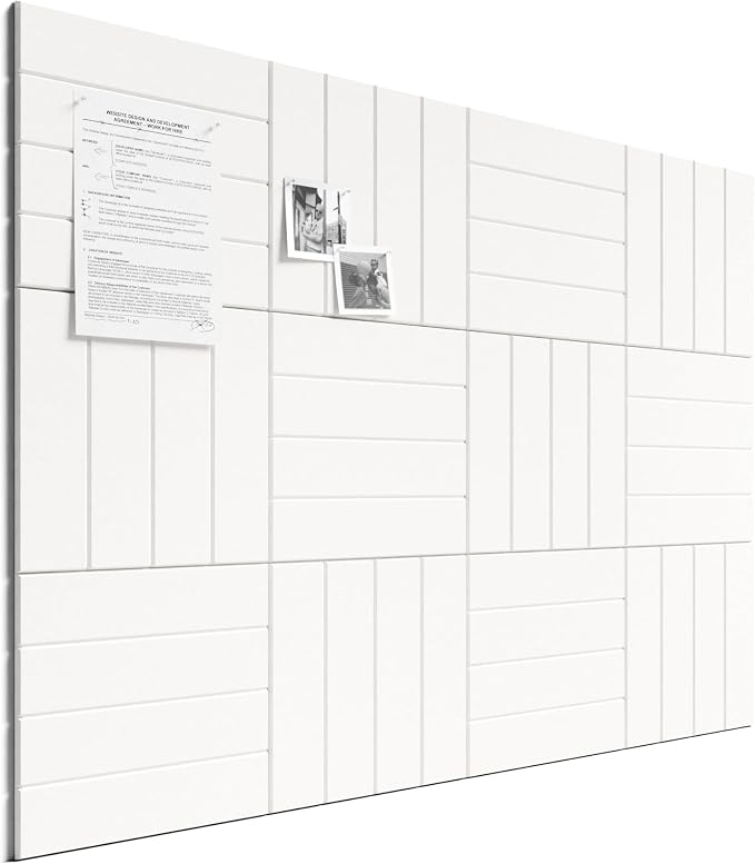 Bumusty 48"x 36" Large Felt Bulletin Board Tiles, Milky White | 12-Pack Cork Board Alternative, Wall Decor, 30 Pushpins, 60 Adhesive Tabs, Vision Board, Office, Classroom, Home, Dorm