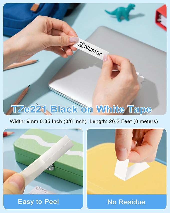 Replacement for Brother P Touch Label Maker Tape 9mm 0.35 Laminated White | TZe TZ Tape TZe-221 TZe221, Compatible with Brother PT-D210 D220 H110 D410 D610BT, 3/8" x 26.2'(8m), Black on White, 6-Pack