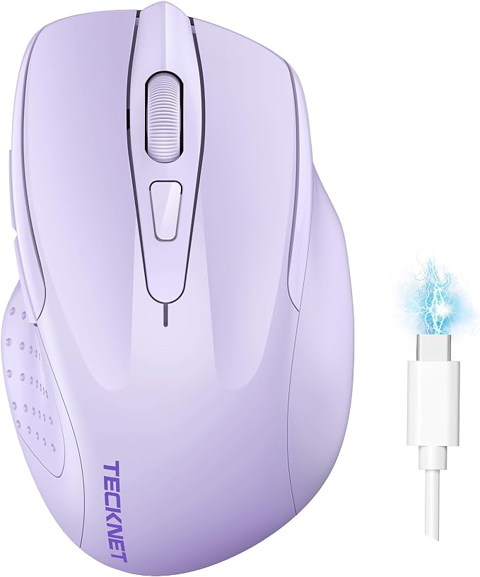 TECKNET Wireless Mouse, BT 5.0/2.4G, Rechargeable 6-DPI Silent, Lavender | Bluetooth 5.0/3.0 & USB A, 2-Device Easy Switch, Wide OS Compatible, 6 Buttons, 6-DPI up to 4800, Ergonomic for S to M Hands