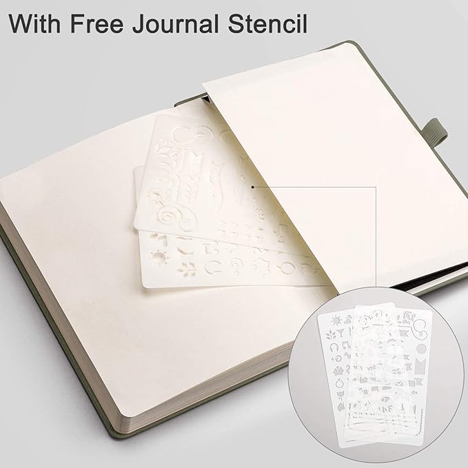 EMSHOI Dotted Journal Notebook, 256 Pages, 120 GSM Thick Paper, A5 Small 5.75"x8.38", PU Leather Hardcover, 5mm Dot Grid Notebook for Journaling, Planning, Drawing, Writing, Green