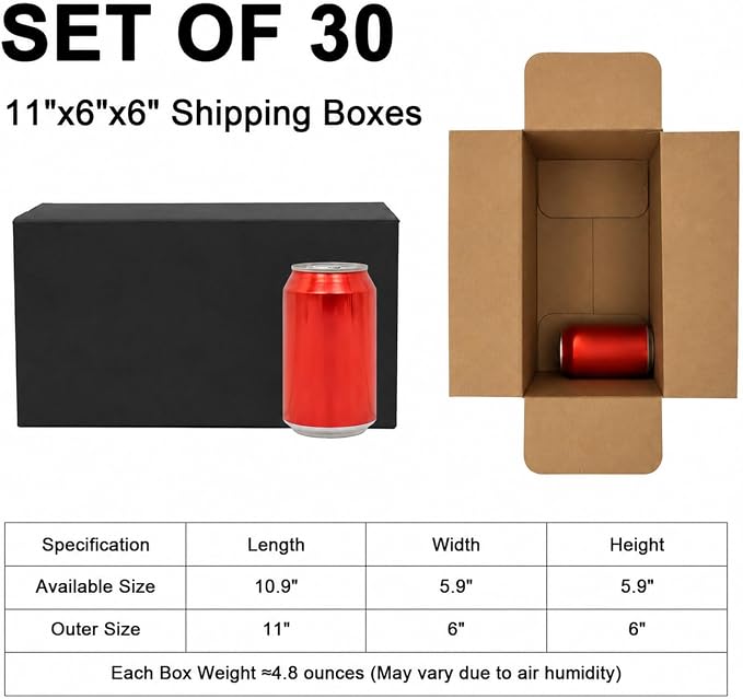 Black Shipping Boxes 11x6x6, 30 Pack Corrugated Cardboard Mailer Boxes, Packaging for Small Business, Box Mailers for Candles, Soaps, Jewelry, Cosmetics, Mugs