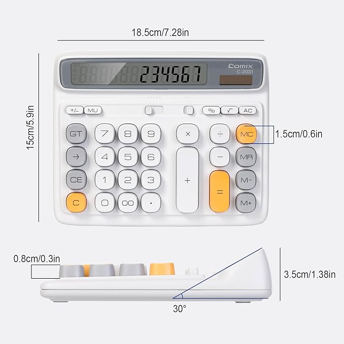 Comix Desk Calculator with 12 Digits Large LCD Display, Solar Battery Dual Power, Large Computer Keys Basic Calculator for Home Office School