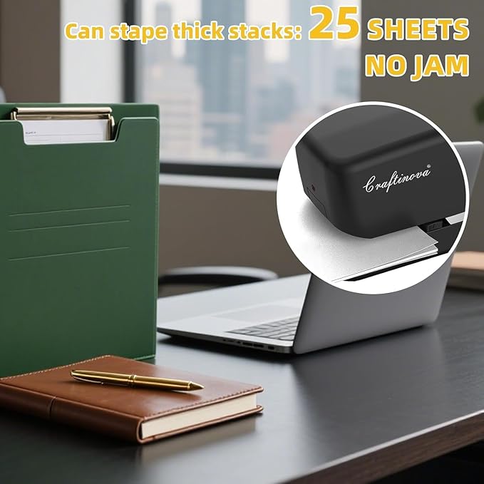 Electric Stapler, Automatic Stapler, Include 2000 Staples and 1 Staple Remover, Heavy Duty, Store 210 Staples，AC or Battery Powered, 25 Sheet Capacity