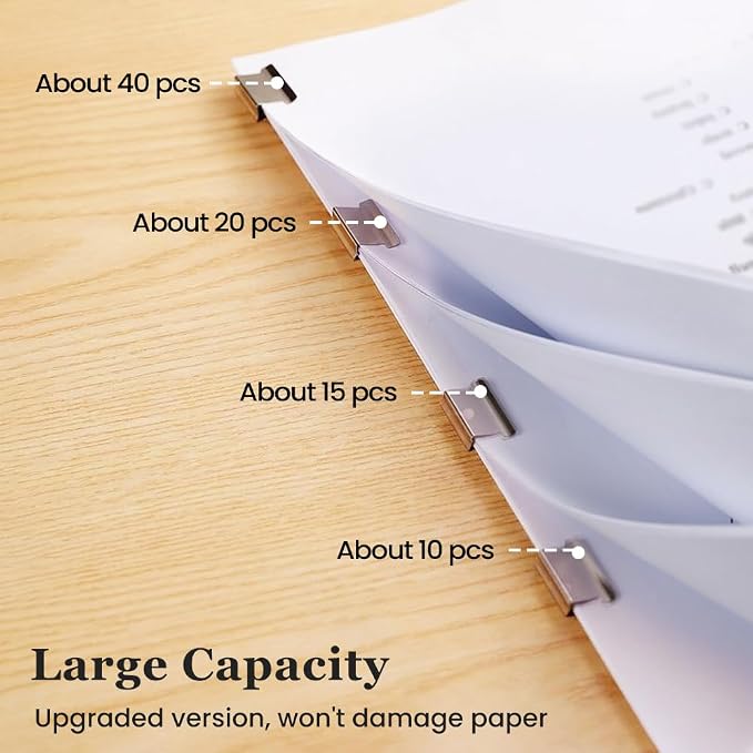 Portable Binder Clip Stapler, 2026 New Portable Office Tool, Durable Desk Organizer for Study Room, 100 Metal Refill Clips (50 Silver + 50 Color) for Home (2, Blue)