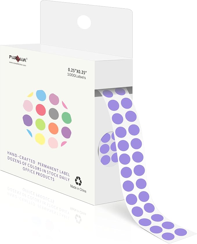 PARLAIM 1/4 Inch Circle Sticker Labels,1000 Stickers Round Color Coding Circle Dots Stickers, Adhesive Roll Dot Label for Inventory Organize, File Classification(Lavender)