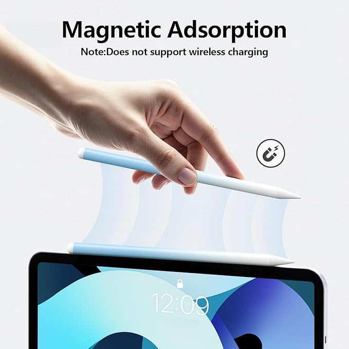 Stylus Pen for iPad 6-11th Gen 2X Fast Charge, Palm Rejection-White Blue | Tilt Sensitivity, USB-C Charge, Compatible with 2018-2026 Apple Pencil iPad Pro 11/12.9/13, Air 3/4/5/M2/M3/M4, mini 5/6/7