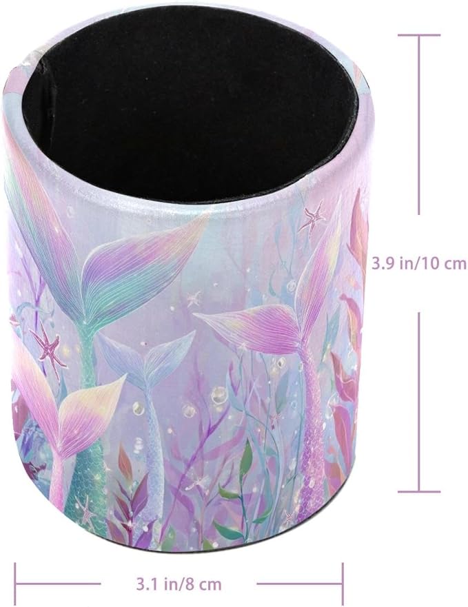 Leather Pen Holder for Desk, Mermaid Tail Pencil Cup Pen Organizer Makeup Brush Holder for Office Home Kids Countertop Desk Accessory Storage