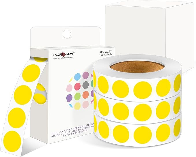 PARLAIM 4000 Pack Yellow Dot Stickers, 1/2 inch Round Circle Label 4 Rolls Permanent Adhesive Color-Code Sticker Labels in Dispenser Box