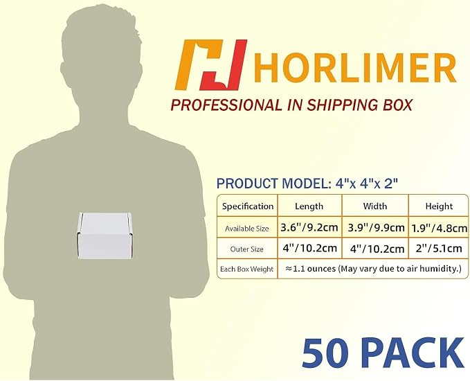 HORLIMER 4x4x2 inches Shipping Boxes Set of 50, White Corrugated Cardboard Box Literature Mailer
