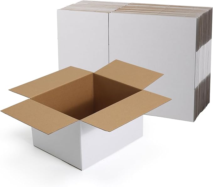 CRUGLA 10x8x6 Shipping Boxes 25 Pack, White Corrugated Cardboard Boxes with Side-Lock and Pre-Applied Double-Sided Tape, Easy Assemble Packing Mailer Boxes for Small Business Shipping
