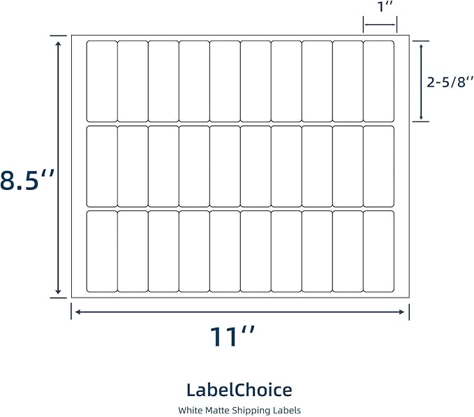 100 Sheets 3000 Pcs 30-up 1" x 2-5/8" Shipping Address FBA Labels for Laser & Inkjet Printers, 30 Up Labels 1 x 2-5/8 on US Letter,30 per Sheet Return Address Stickers, 30 per Page