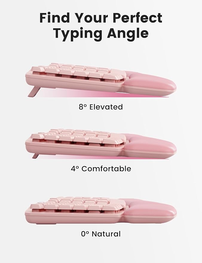 Pink Wireless Keyboard and Mouse Combo, Ergonomic Wave, 30dB Quiet, MA41