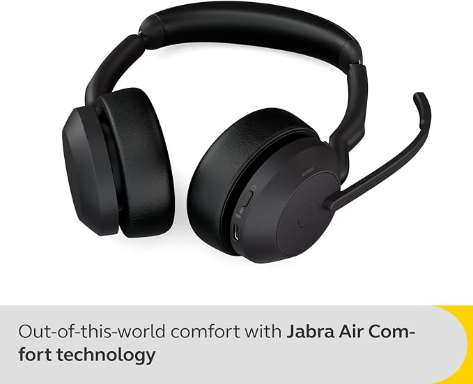 Jabra Evolve2 55 Stereo Wireless Headset with ANC, Black | AirComfort Headband for All-Day Comfort, Noise-Cancelling Mics, Active Noise Cancellation, Works with Zoom and Google Meet