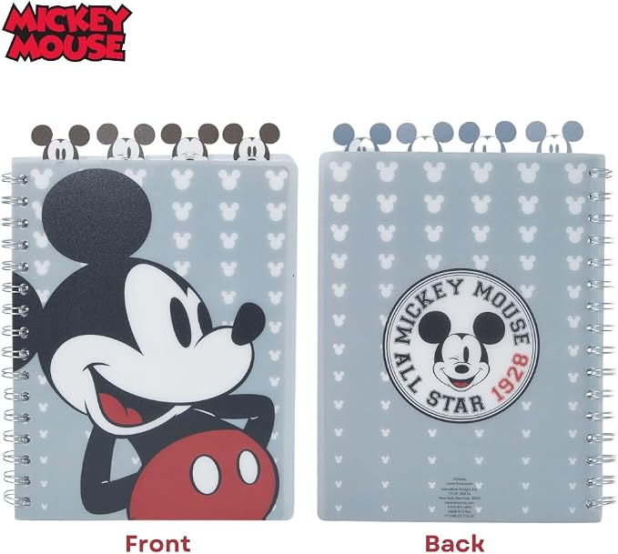 Disney Mickey Mouse Tab Journal Notebook, Spiral Bound, Cute Dividers, 8x7 | Vinyl Cover, Tabbed Dividers, Disney Mickey Mouse School & Office Supplies, Writing Journal, Diary, Travel Notebook, Notepad