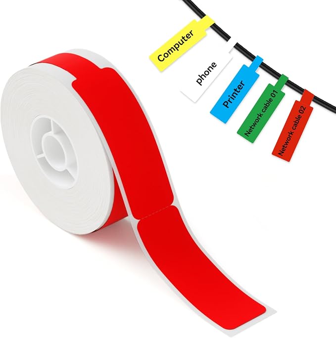 NIIMBOT Red Cable Labels for D11/D110/D101 Label Maker, 0.49'' x 4.29''(12.5mm x 109mm), Thermal Label Tape for Home Office Labeling Tape Replacement
