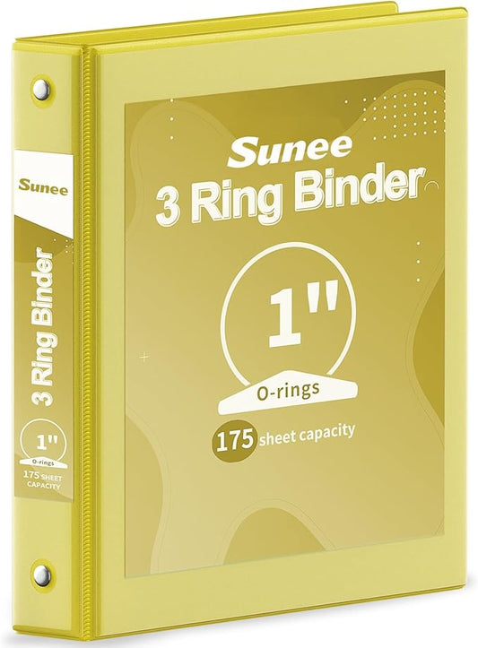 SUNEE 3 Ring Binder 1 Inch 1 Pack, Clear View Binder Three Ring PVC-Free (Fit 8.5x11 Inches) for School or Office Supplies, Yellow