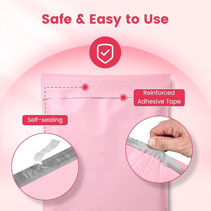 Metronic Poly Mailers 10x13 1000 Pack, Small Bulk Shipping Bags for Clothes | Heavy Duty Self Seal Waterproof Tear-resistant Packaging Bags, Mailing Envelopes for Clothing, Small Business, Light Pink.