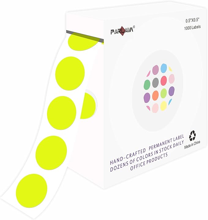 PARLAIM Round Dot Stickers 1/2 Inch Color Coding Labels on a Roll, 1000 PCS Permanent Circle Stickers in Plastic Dispenser Box for Home Office Classro
