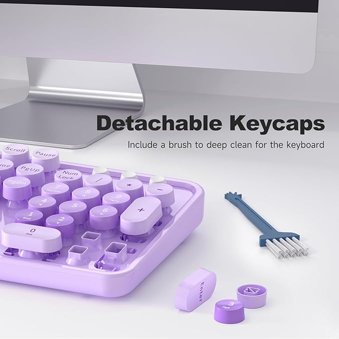 Computer Keyboard Wired, Plug and Play USB Retro Round Typewriter Keyboard, Full Size Wired Keyboard with Foldable Stands for Laptop and Office PC