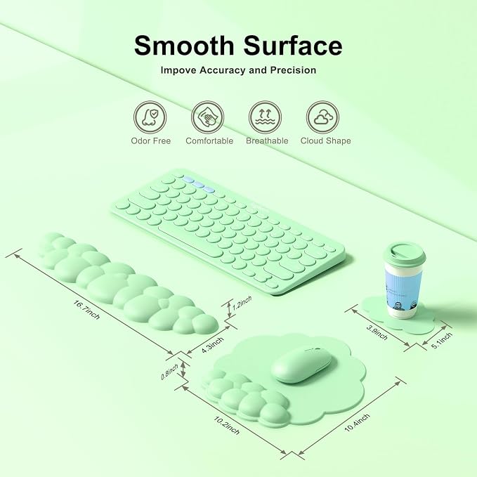 MOKURU Cloud Mouse Pad with Wrist Rest, Cloud Keyboard Wrist Rest, Mouse Pad Wrist Support, Ergonomic Keyboard Mouse Wrist Support (Green)