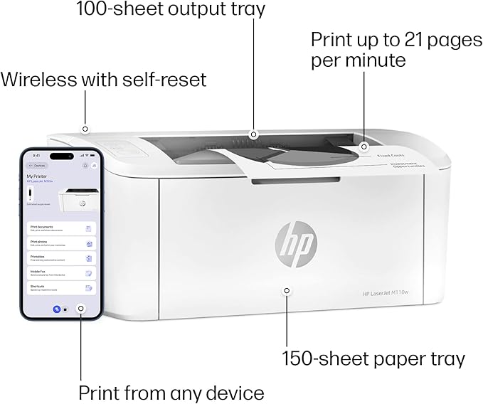 HP LaserJet M110w Wireless Black & White Printer, Print, Fast speeds, Easy Setup, Mobile Printing, Best-for-Small Teams