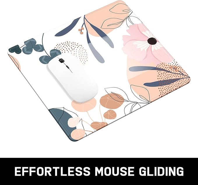 Mouse Pad, Minimalism Marble Style Computer Pad, Anti-Slip Rubber Mouse Mat with Stitched Edges for Gaming, Office, Laptop, PC, Women, 9" x 8" Thick 3 mm, Minimalist Flower