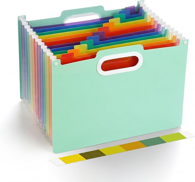 Comix Expanding File Folder,15 Pockets Accordion File Organizer, Green | Letter/A4 Size Document Organizer, For Home Office School