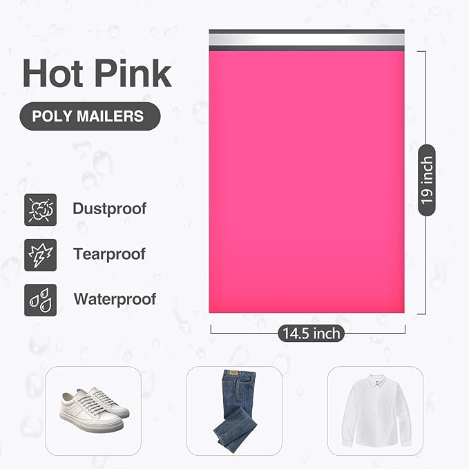 UCGOU 14.5x19 Poly Mailers Hot Pink Shipping Bags Self-Sealing Waterproof and Tear-Proof Poly Bags for Shipping Poly Mailers for Clothes Mailing Bags for Small Business 50 Pack