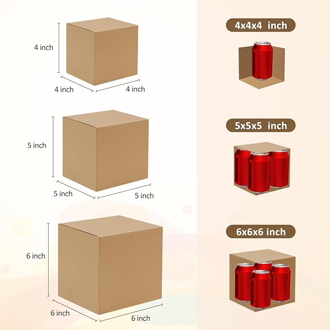 Eupako 30 Pack Small Shipping Boxes Assorted Sizes, 4x4x4 & 5x5x5 & 6x6x6 10 PCS Each Mailing Boxes, Brown Corrugated Box Mailers, Cardboard Boxes for Packaging Small Business
