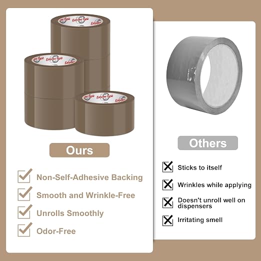 6 Rolls Brown Packing Tape 2" x 60Yd with Dispenser Heavy Duty Tape | Heavy Duty Brown Packing Tape with Dispenser, Strong Adhesive for Shipping & Moving, 360 Yards Total