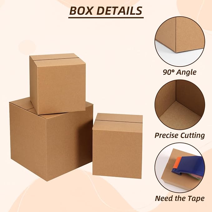 ZBEIVAN Shipping Boxes Mailers Assorted Sizes 8x8x8, 6x6x6 inches Corrugated Cardboard Small Packing Kraft Moving Mailing Box, Pack of 30