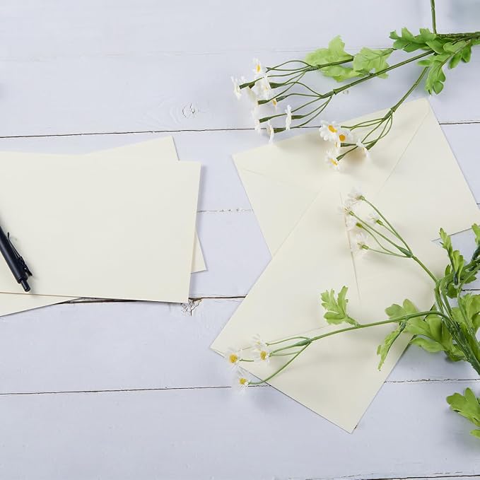 50 Pack A6 Envelopes with Stickers Cream Color, 6 1/2 x 4 3/4 Inches | 4x6 Envelopes For 4 x 6 Greeting Cards, Birthday Party, Photos, Baby Shower and Wedding Invitations