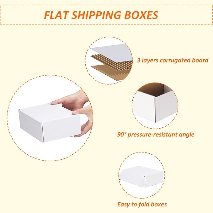 HORLIMER 9x6x3 inches Shipping Boxes Set of 25, White Corrugated Cardboard Box Literature Mailer, 25 Stickers Included