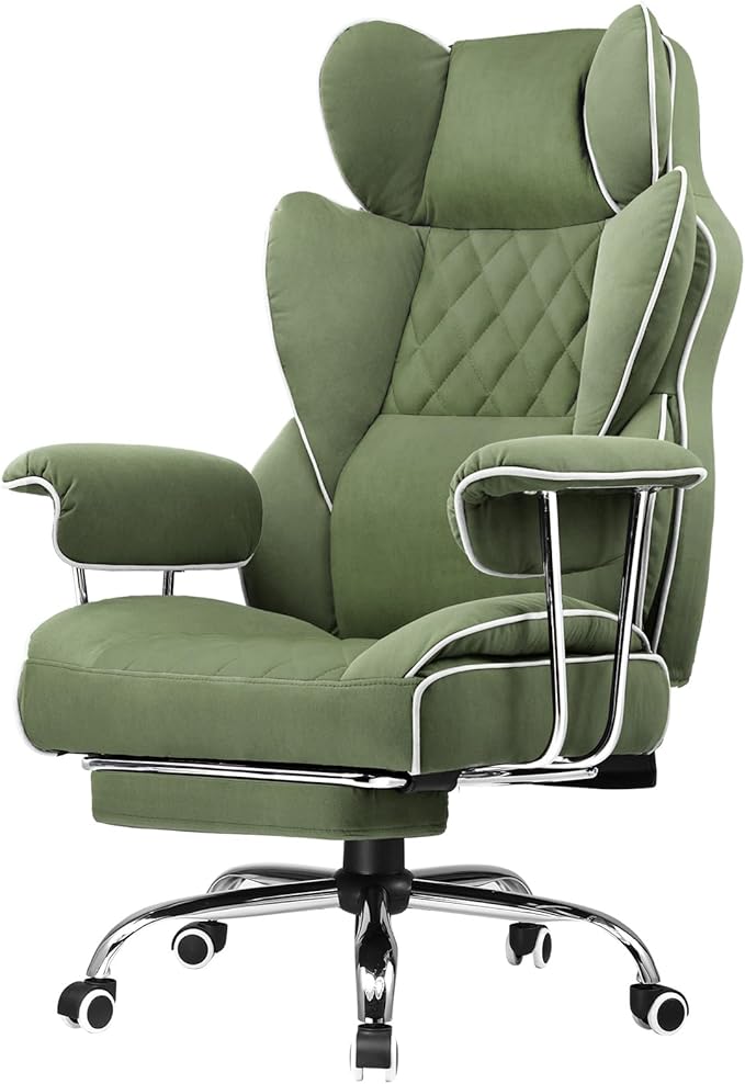 GTPLAYER Gaming Chair,Office Chair with Pocket Spring Lumbar Support, Ergonomic Comfortable Wide Office Desk Computer Chair with Outward Fixed Soft Armrests and Footrest (Fabric, Green)