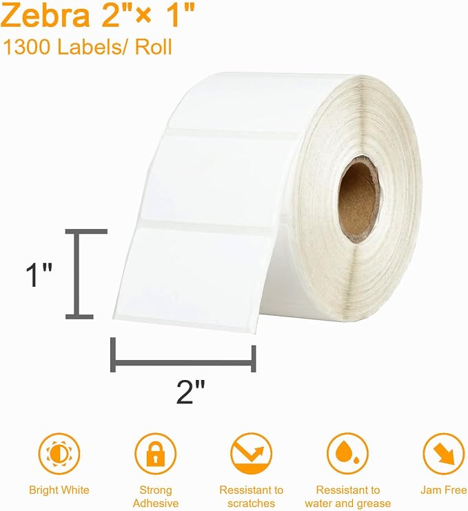 【15600 Labels/12 Rolls】 3-Proof 1" Core Labelebal 2" x 1" Direct Thermal Label (51mm x 25mm) Multipurpose Shipping Address Barcodes Labels Compatible for Zebra & Rollo Desktop Label Printer