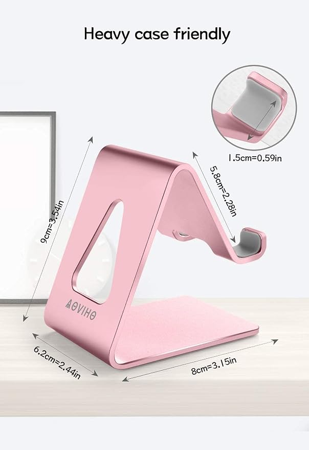 Aoviho Cell Phone Stand for Desk, Aluminum Phone Holder,Pink | Built to Last, Hands-Free Viewing, Fits iPhone 17/16/15 Series & Samsung Galaxy, Ideal for Home & Office